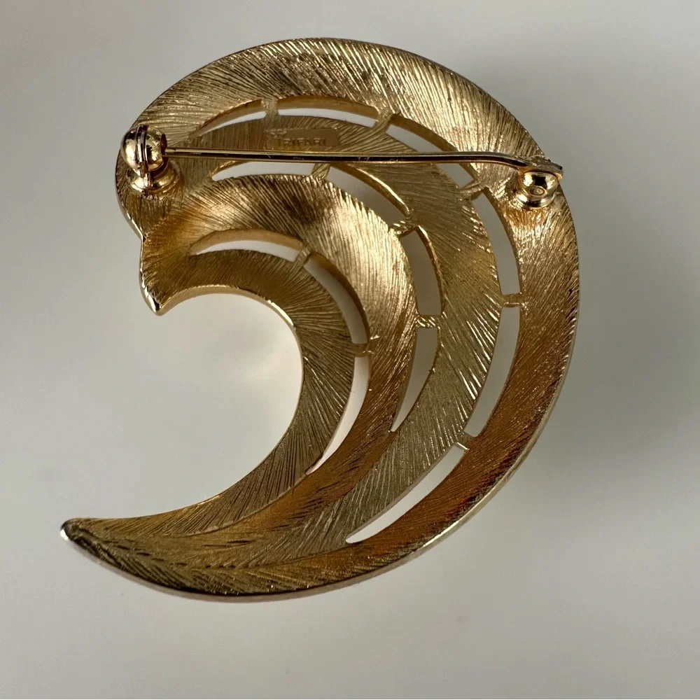 Trifari White Enamel and Gold Tone Brooch-Signed Crown Trifari Vintage